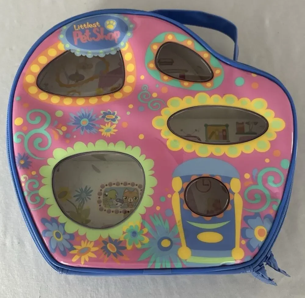 Littlest Pet Shop Case Play House Pink Flowers Blue Zip Case 2000s